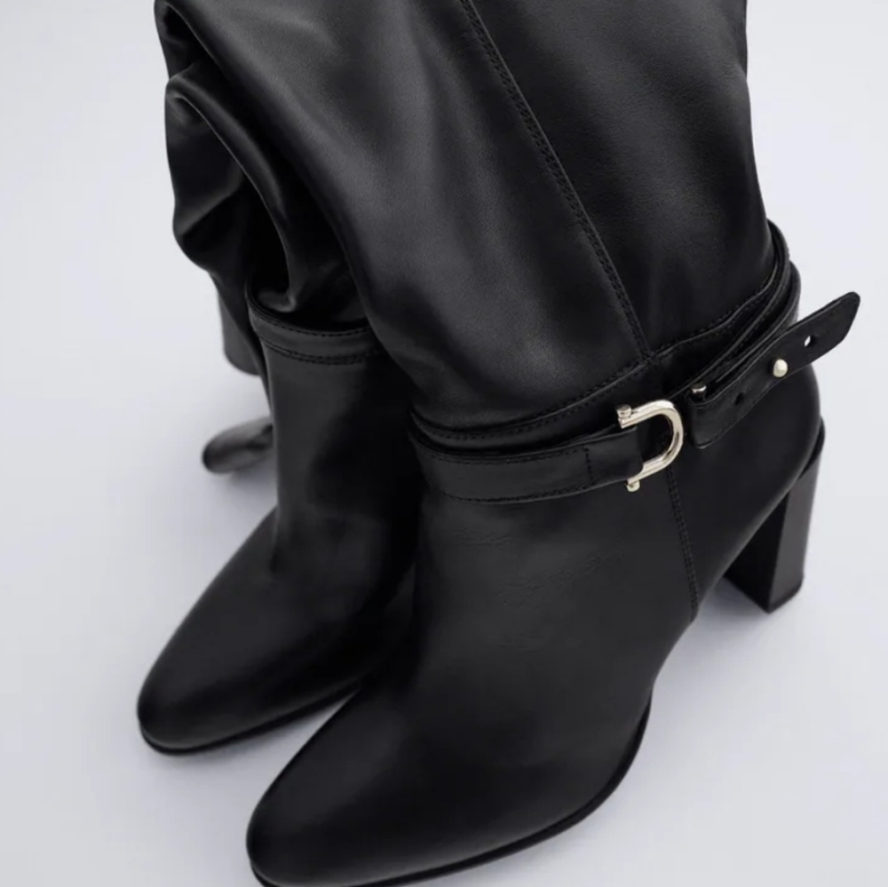 Zara 100% Leather High-Heel Over-the-Knee Boots - Picture 5 of 7